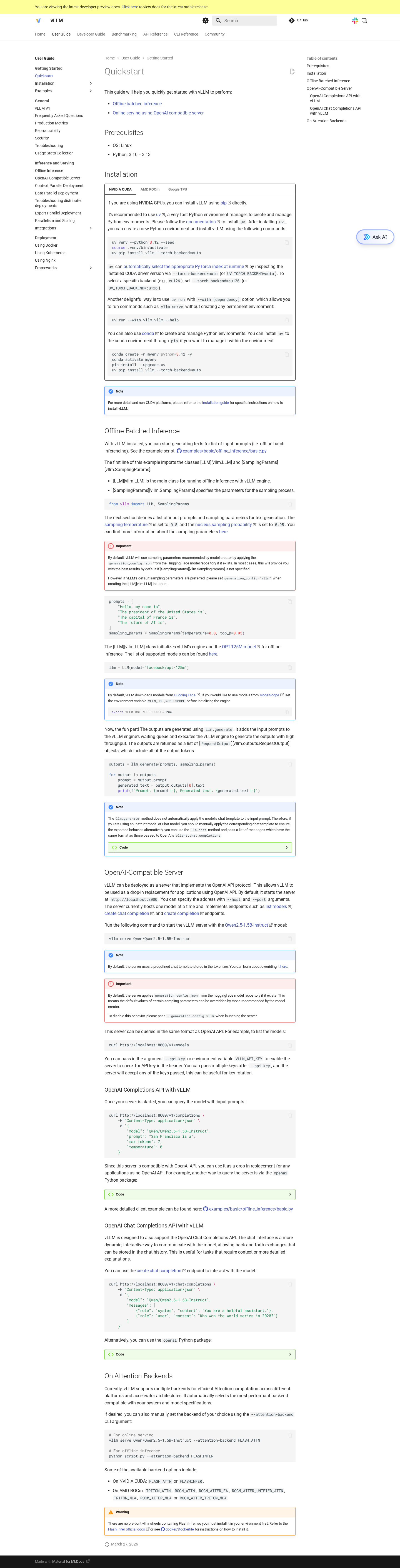 Flow C: Changed documentation page rendering / Quickstart