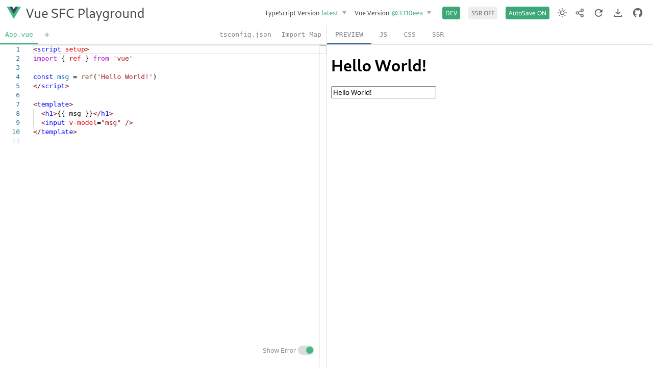 W1: SFC Playground boots and renders default component